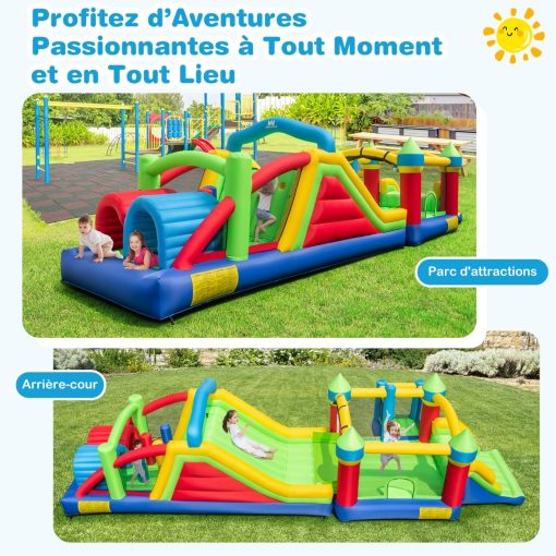 Chateau Gonflable pour 4 Enfants avec 2 Toboggans Tunnels Zone de Rebond Escalade Obstacles Maison de Jeu avec Souffleur de 680 W - Image 6