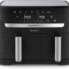 Moulinex air fryer two compartments, large capacity 8.3L, 8 people, 7 automatic programs, oil-free fryer, digital touch screen, Dual essential stainless steel, EZ901820, Black