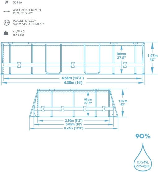 Bestway 56946 Piscine Power Steel? Swim Vista ovale 488 x 305 x 107 cm motif rotin avec hublots, filtration à sable, échelle, bache et diffuseur Chemconnect? - Image 5