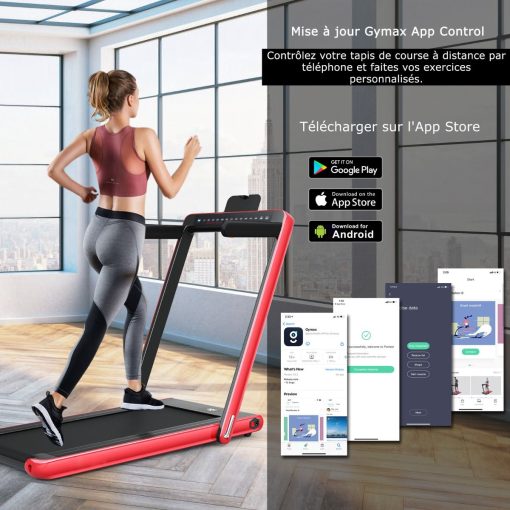 Tapis de Course Pliable 0,75HP Double Affichage LED APP et Télécommande Vitesse Motorisé 12 km/h Surface 40x100cm Rouge - Image 10