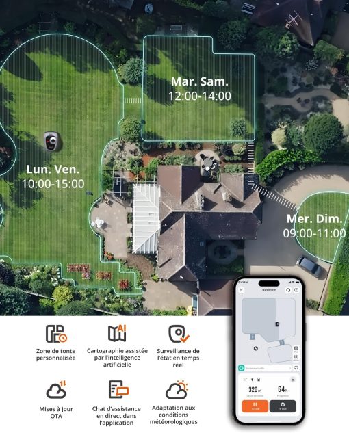Navimow i105E Robot Tondeuse sans Fil périphérique, Recommandé 500 m2, Max. 600 m2, RTK+Vision Tondeuse Robot Gazon, IA cartographie Automatique, Limite virtuelle, Gestion multizone - Image 5