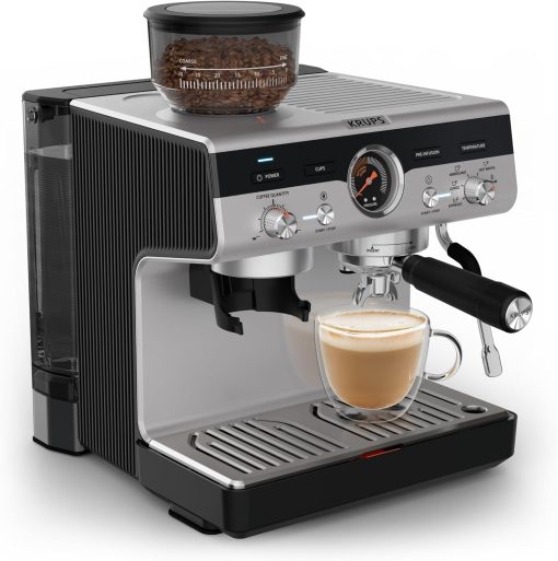Krups Virtuoso+, Machine expresso, Machine a cafe à pompe, expresso machine a cafe moulu ou dosettes, 15 bars, Inox, Buse vapeur, Espresso et cappuccino, XP444G10 - Image 3