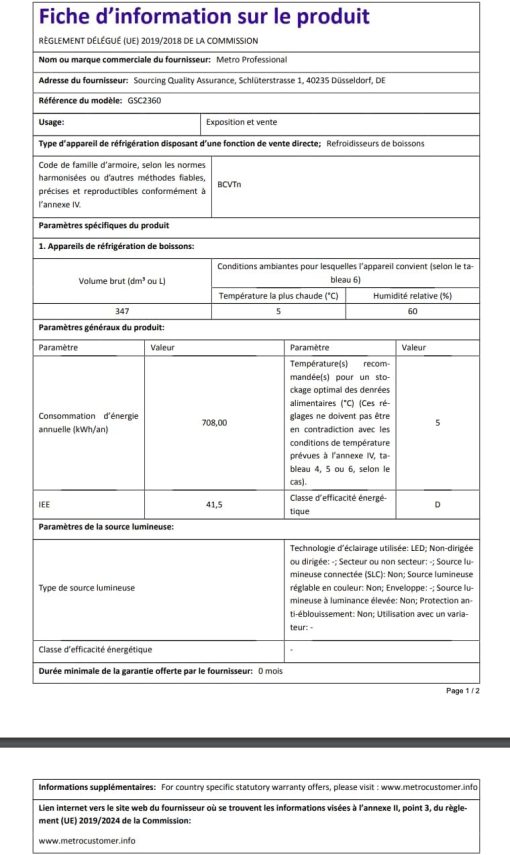 METRO Professional Réfrigérateur à Boissons GSC2360B, Acier/Verre, 62 x 63.6 x 175.3 cm, 347 L, avec Serrure, Noir - Image 46