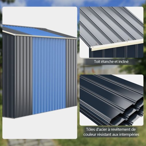 Abri de Jardin en Métal & Extension 10.85㎡ avec 2 Portes Coulissantes Verrouillables 4 Trous d’Aération Gris pour Vélo - Image 11