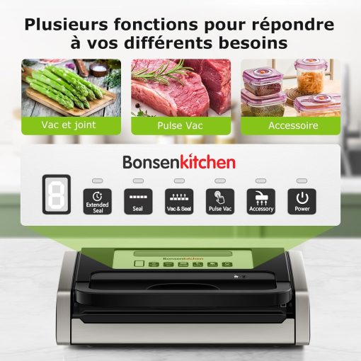 Bonsenkitchen Powerful and Quiet Food Vacuum Sealer with Globefish Technology for Continuous Work, Locked Handle Design, Integrated Cutter, 2 Rolls of Bags Included - Image 11