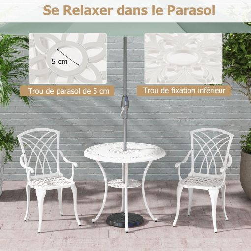 5 Pcs Salon de Jardin en Fonte d'Aluminium Trou pour Parasol Repose-pieds Réglables Ensemble de Table Ronde et 4 Chaises Blanc - Image 5