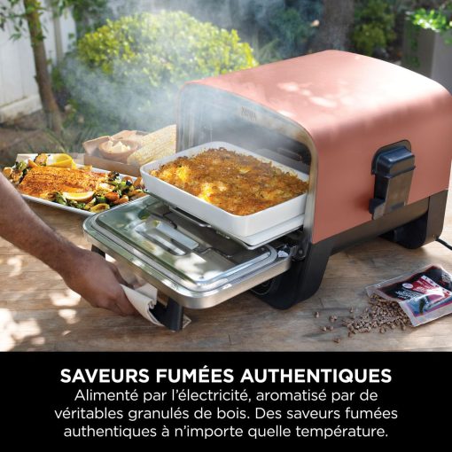 Ninja Woodfire Four à pizza extérieur électrique 8-en-1, rotissoire & fumoir barbecue avec grille, plaque pro-heat, pierre à pizza, granulés de bois et pelle, 6 réglages, orange foncé OO101EU - Image 11