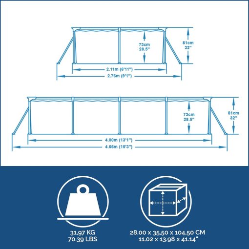 Bestway Steel Pro Frame Piscine carrée sans pompe en acier Bleu 400 x 211 x 81 cm bleu 56405 - Image 10