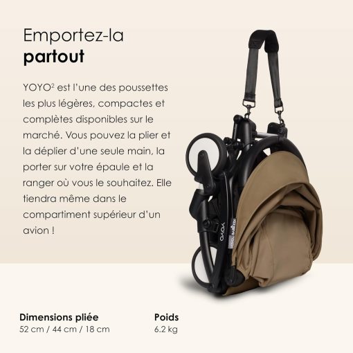 Poussette BABYZEN YOYO2 6+ (Cadre noir + pack couleur Aqua) - Comprend un harnais, un dossier, des arceaux de capote, une bandoulière, un coussin d’assise, et une capote assortie - Image 9