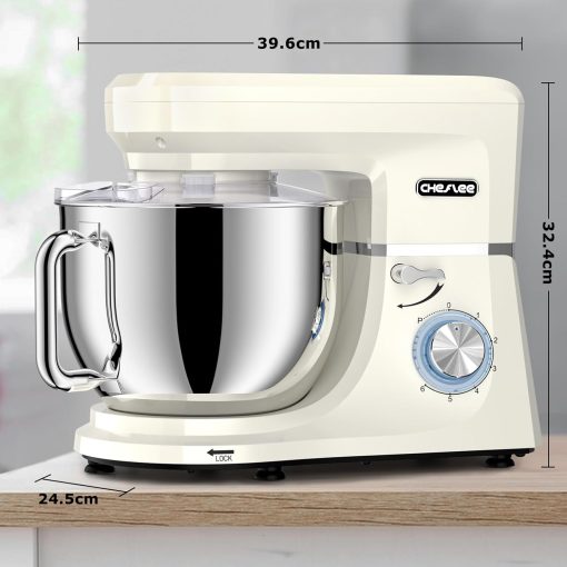 CHeflee 1800W Professional Kitchen Mixer 7.2 Litres Low Noise Multifunctional Kitchen Robot with Whisk, Beater, Hook, Stainless Steel Bowl, 6 Speeds - Image 22