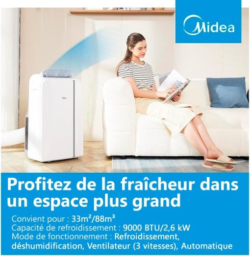 MIDEA Climatiseur PortaSplit Mobile Silencieux 4-in-1| 12000 BTU | Chauffage et Climatisation Portable Prêt à Poser 3,5kW- Clim Mobile avec rafra?chisseur, déshumidificateur, chauffage,ventilateur - Image 27