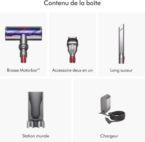 Dyson V8 Advanced? Aspirateur Balai sans Fil – 130 AW, 40 Min d’autonomie, Brosse Motorbar Auto-démêlante, Accessoires combinés, Station Murale, Argent/Nickel - Image 10