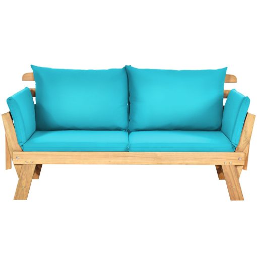 Chaise Longue Convertible avec Coussin Canapé de Jardin 2 en 1 en Bois d’Acacia avec Accoudoir Réglable pour Patio Piscine Jardin Blanc/Gris/Bleu/Rouge - Image 21