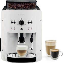 Krups Machine à café grain, 1,7 L, 2 tasses en simultané, Nettoyage automatique, Buse vapeur pour Cappuccino, Cafetière espresso, Essential noire YY8125FD, Noir