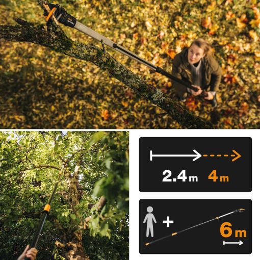 Fiskars Coupe-Branches Multifonctions Télescopique, pour Bois vert et Rameaux, Revêtement antiadhésif, Lame en acier/manche en aluminium, longueur 2,4 - 4 m, noir/orange, UPX86, 1023624 - Image 20