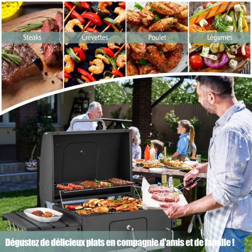 Barbecue à Charbon de Bois Portable avec 2 Tables d'Appoint Noir - Image 9