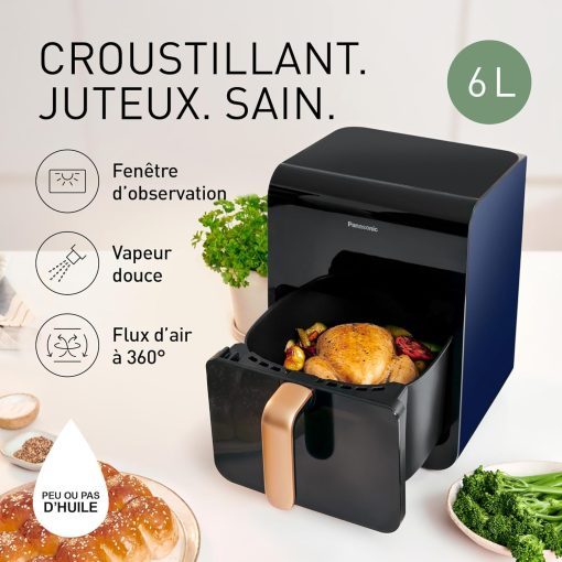 Panasonic NF-CC500SXE AirFryer Friteuse sans huile avec Hublot, 5L, 80-200°C, Minuterie Numérique et écran LCD, Vapeur Douce, 11 Préréglages, Nettoyage Facile, Gris Mat - Image 3