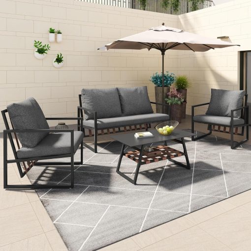 Zepneiy Salon de Jardin, Salon de Jardin 4 Personnes, avec canapé, Table Basse et Coussins, Housse en Tissu déhoussable et Lavable, Noir (Coussins d'assise Inclus) - Image 23