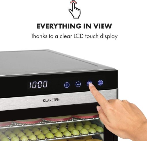 Klarstein Flavour Dry Dehydrator, 6 Trays for Drying Food, Adjustable Temperature from 35 to 75 °C, Even Heat Distribution, LCD Touch Screen, Timer 30 Minutes – 24 Hours, Black - Image 3