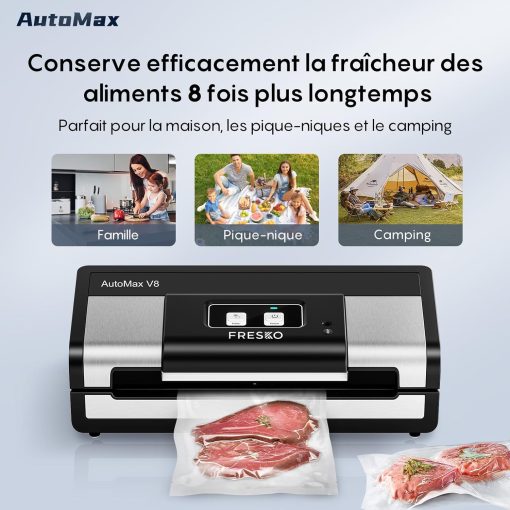 FRESKO Automatic Vacuum Sealer Machine, 140 Watts, Hands-Free Vacuum Machine, Dry/Wet Detection, 2 Roll Bag, Built-in Cutter and Bag Storage (AutoMax V8) - Image 9