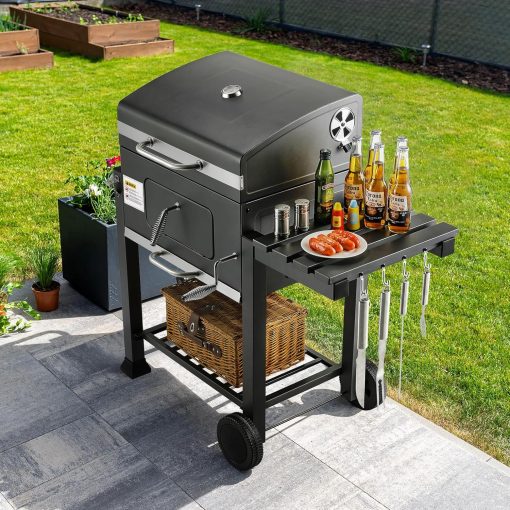 Barbecue Charbon de Bois XL, Chariot à Barbecue, Grill XL à Charbon avec Couvercle, Roues et Thermomètre, Réglable en Hauteur, Grand Barbecue au Charbon de Bois, pour Camping et Jardin, Noir - Image 28