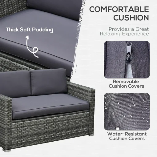 Ensemble de meubles de patio 4 pièces, canapé en osier de rotin, ensemble de luxe pour extérieur, ensemble de meubles de jardin avec coussins pour porche, jardin, balcon au bord de la piscine, gris - Image 5