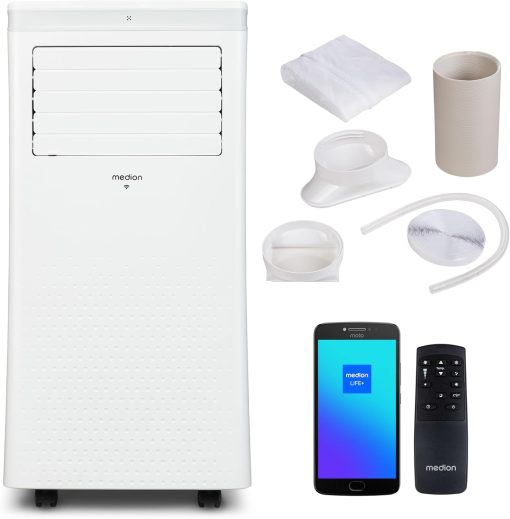MEDION Smart Climatiseur Mobile P1002 (10000 BTU, 3-en-1, Refroidir, Déshumidification, Ventilation, jusqu'à 34m2, kit de joint de fenêtre, mode sommeil, contr?le Wifi, Télécommande, écran, MD 37733) - Image 6