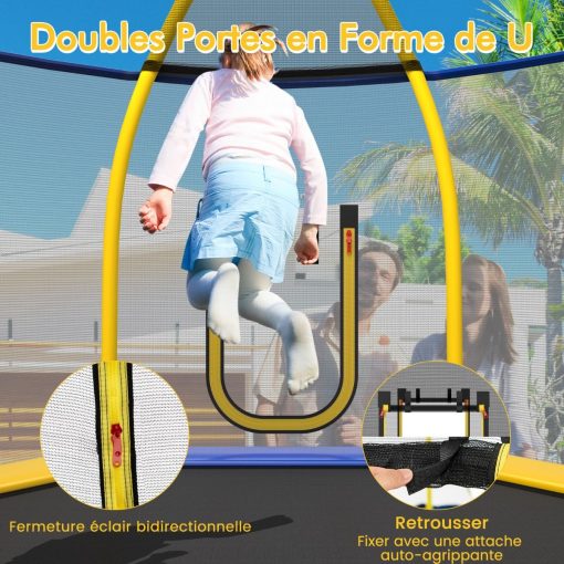 Trampoline Extérieur ? 223cm avec Toboggan&Echelle avec Filet de Sécurité 2 Portes en U Charge 270kg pour 2-3 Enfants de 3 Ans+ Bleu/Vert - Image 7