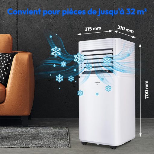 MEDION Smart Climatiseur Mobile P1002 (10000 BTU, 3-en-1, Refroidir, Déshumidification, Ventilation, jusqu'à 34m2, kit de joint de fenêtre, mode sommeil, contr?le Wifi, Télécommande, écran, MD 37733) - Image 2