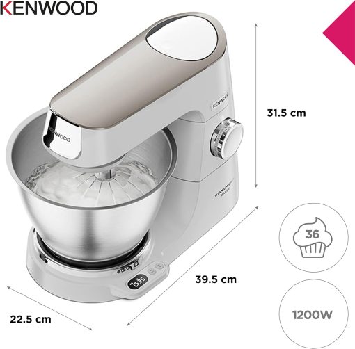 Kenwood Titanium Chef Baker KVC65.001WH, Pastry Robot with Integrated Scales, Including 3-Piece Pastry Set, Spatula & Splash Protection, 1200 W, White - Image 16
