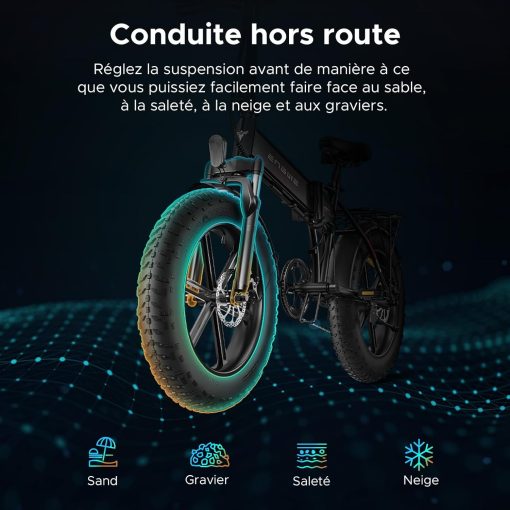 ENGWE EP-2 Pro Vélo électrique Pliable 20 × 4.0 Fat Bike Electrique 7 Vitesses avec Batterie Amovible 48V 13Ah Autonomie 120km Tout-Terrain & VTT & Plage & Neige - Image 5
