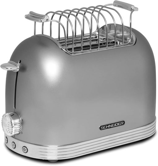 SCHNEIDER SCTO2S, Grille pain Vintage , 2 Fentes , Fonction décongélation , Arrêt automatique , Puissance (815W) , Tiroir ramasse miettes , Silver - Image 7