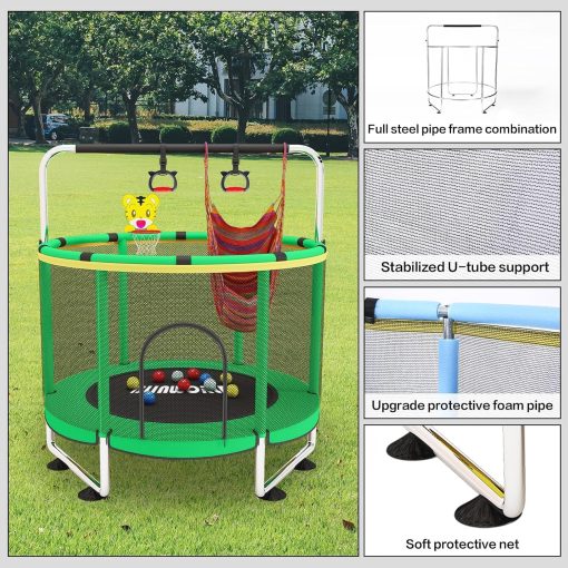 Trampoline pour Enfants, Trampoline réglable pour bébé avec Panier de Basket-Ball, Trampoline intérieur et extérieur de 200 kg avec enclos - Image 10