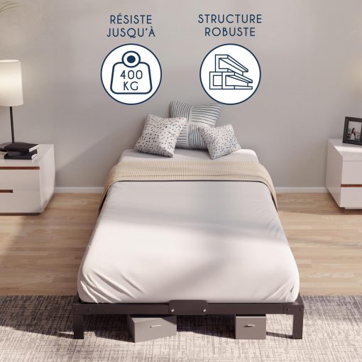 Dreamzie Cadre de Lit 160x200 avec Sommier - Sommier 160x200 avec Pieds - Hauteur de 35 cm - Structure Solide, Assemblage Facile et Espace de Rangement - Image 4