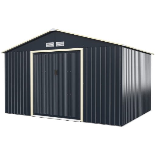 Abri de Jardin en Métal & Extension 10.85㎡ avec 2 Portes Coulissantes Verrouillables 4 Trous d’Aération Gris pour Vélo - Image 5