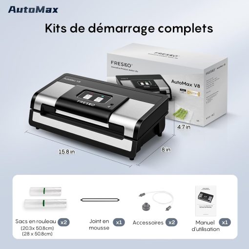 FRESKO Automatic Vacuum Sealer Machine, 140 Watts, Hands-Free Vacuum Machine, Dry/Wet Detection, 2 Roll Bag, Built-in Cutter and Bag Storage (AutoMax V8) - Image 8