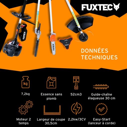Fuxtec Débroussailleuse Thermique Multifonction 5 en 1 Multitool FX-MT152E - Easy Starter 3CV 52 cm3, Moteur 2 Temps, élagueuse Taille Haie Coupe Bordure Avec Fil ou Lame 1 Mètre Rallonge - Image 5