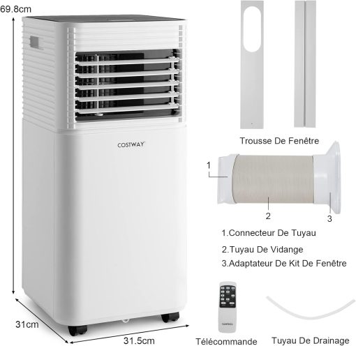 GOPLUS Climatiseur Mobile 9000BTU 2,6kW, Climatiseur 4 en 1 Fonction de Refroidissement, Déshumidification, Ventilation, Mode Nuit, Minuterie 24H, Contr?le Télécommande/écran, 20㎡, Noir, R290 - Image 27