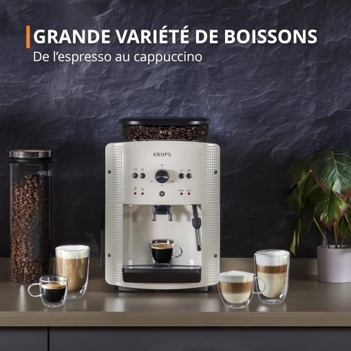 Krups Machine à café grain, 1,7 L, 2 tasses en simultané, Nettoyage automatique, Buse vapeur pour Cappuccino, Cafetière espresso, Essential noire YY8125FD, Noir - Image 4