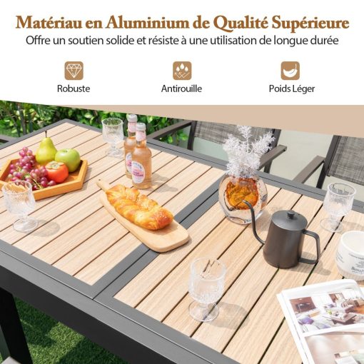 Table de Jardin Extensible en Aluminium Ajustable de 80 à 160 CM Table à Manger Extérieure Rectangulaire pour 4-6 Personnes Naturel - Image 6