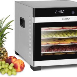 Klarstein Flavour Dry Dehydrator, 6 Trays for Drying Food, Adjustable Temperature from 35 to 75 °C, Even Heat Distribution, LCD Touch Screen, Timer 30 Minutes – 24 Hours, Black