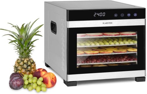 Klarstein Flavour Dry Dehydrator, 6 Trays for Drying Food, Adjustable Temperature from 35 to 75 °C, Even Heat Distribution, LCD Touch Screen, Timer 30 Minutes – 24 Hours, Black