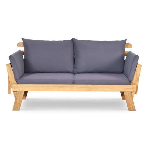 Chaise Longue Convertible avec Coussin Canapé de Jardin 2 en 1 en Bois d’Acacia avec Accoudoir Réglable pour Patio Piscine Jardin Blanc/Gris/Bleu/Rouge - Image 28