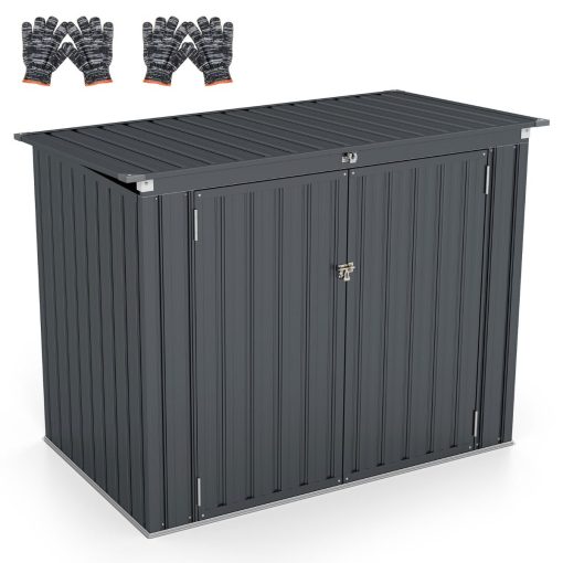 Abri de Stockage en Métal Galvanisé pour Poubelles Extérieur Abri de Jardin Verrouillable avec Toit Ouvert 2 Portes 172X95,5X130CM Gris - Image 4