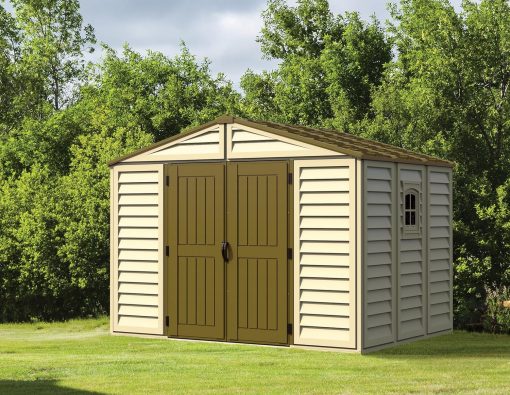 Duramax WoodBridge Plus 10 x 8 (7.64 m2) Abri de jardin en plastique avec 1 fenêtre fixe et kit de fondation en métal, structure de toit en métal robuste et abri de jardin sans entretien - Ivory/Brown - Image 7
