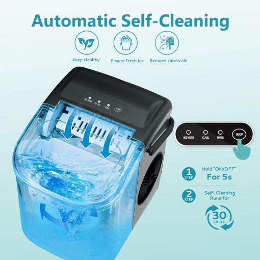 Ice Maker, EUHOMY Ice Maker, 12 kg in 24 Hours, 9 Ice Cubes in 8 Minutes, Black, Performance Ice Maker with Carry Handle, Spoon, for Home/Kitchen/Camping - Image 7