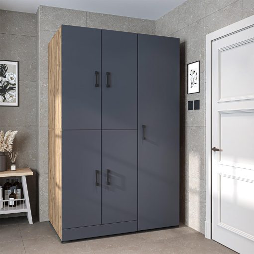 ROOMART Dora - Armoire de machine à laver - Pour sèche-linge et machine à laver - En 4 couleurs - Avec portes et panneau coulissant - Blanc - Chêne blanc - Chêne anthracite - Chêne blanc (chêne blanc) - Image 19
