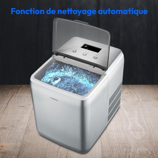 MEDION Ice maker (ice cube size small & large, 2.6 litre water tank, short production time approx. 10 minutes, crystal clear ice cubes, self-cleaning, control window, screen, - Image 6