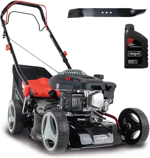 Scheppach Tondeuse à Gazon Thermique MS150-42 | Autotractée - 3,7 CV | Largeur de Coupe 42cm | Raccord Rapide de Nettoyage | Panier 45L | Hauteur - 7 Niveaux | Lame supp. + Huile Incluse - Image 2