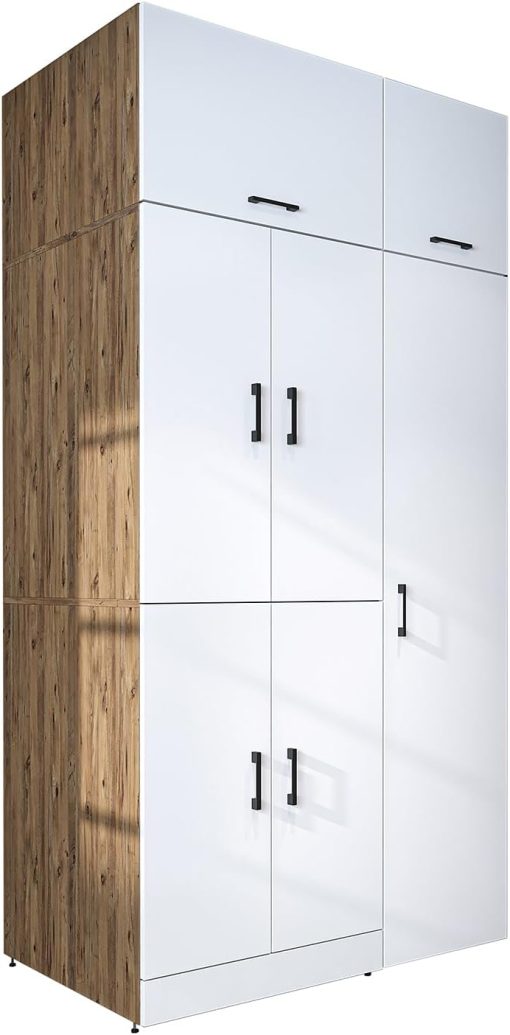 ROOMART Dora - Armoire de machine à laver - Pour sèche-linge et machine à laver - En 4 couleurs - Avec portes et panneau coulissant - Blanc - Chêne blanc - Chêne anthracite - Chêne blanc (chêne blanc) - Image 14